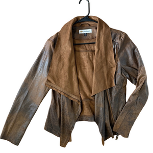 Montana Co. Brown Fringe Jacket Distressed Faux Leather Suede Medium Boho